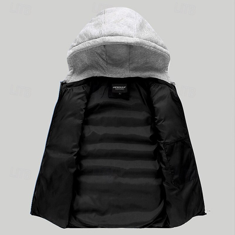 Men's Puffer Vest Vest Gilet Vacation Daily Date Fashion Casual Winter Pocket Polyester Warm Comfortable Solid Color Zipper Hooded Regular Fit Black Red Orange Dark Blue Vest3