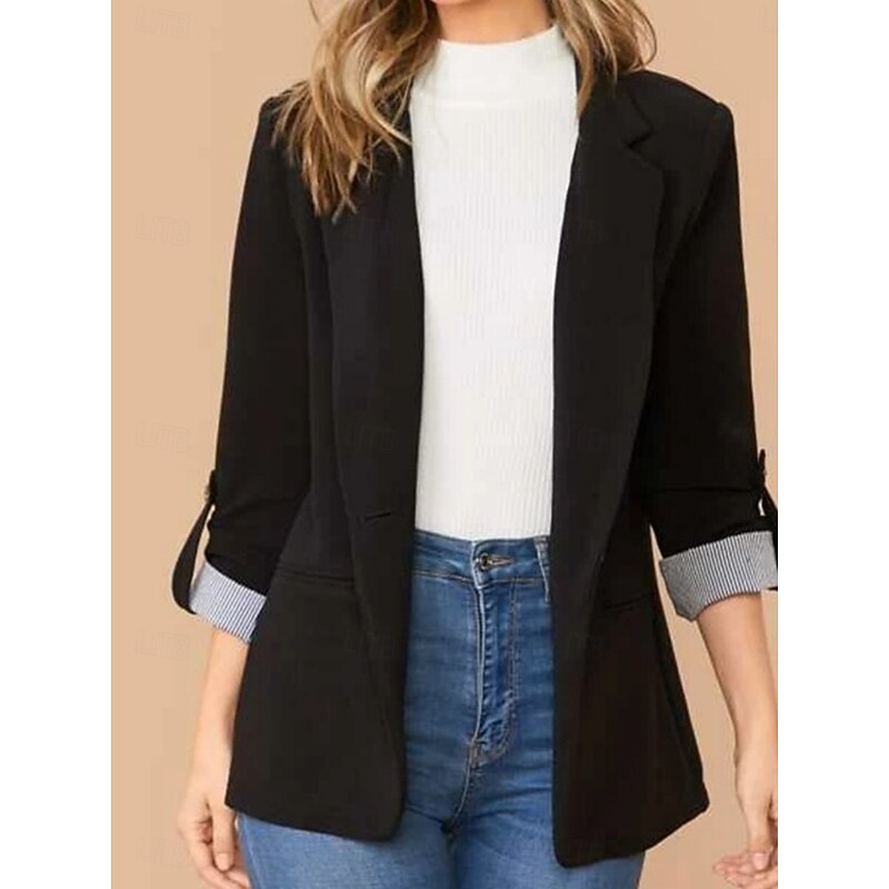 Women's Blazer Comfortable Breathable Pocket Casual Plain Office Street Casual Daily Wear Single Breasted Regular Turndown Regular Fit Long Sleeve Outerwear Black Red Navy Blue Summer Spring