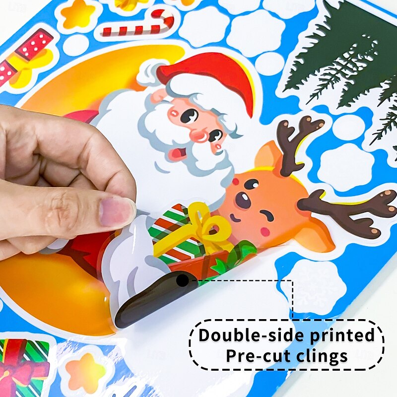 4 Sheets Christmas Window Cling Wall Sticker Decals Decorations, Snowflakes, Santa Claus, Reindeer, Snowmen & Wreaths, Merry Christmas, Static Cling, Holiday Home & Store Decor4