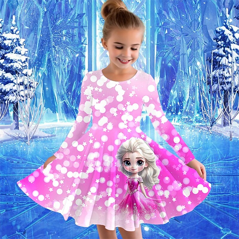 Girls' 3D Cartoon Dress Long Sleeve Summer Spring Vacation Daily Holiday Princess Beautiful Sweet Kids 4-12 Years Casual Dress A Line Dress Knee-length Regular Fit4