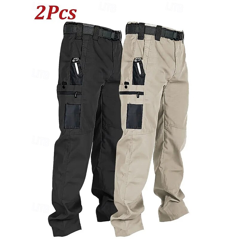 Multi Packs 2pcs Men's Camouflage Black Cargo Pants Tactical Pants Multiple Pockets Plain Outdoor Vacation Polyester Spring