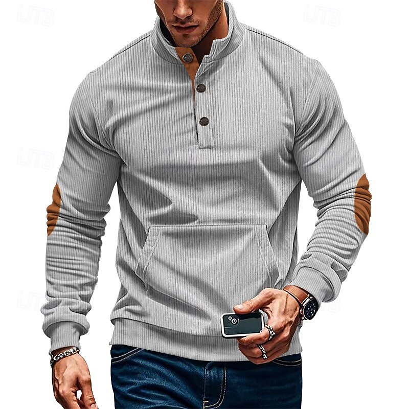 Men's Sweatshirt Apricot Black Army Green Brown Light Grey Standing Collar Color Block Pocket Sports & Outdoor Daily Holiday Polyester Corduroy Streetwear Basic Casual Spring Fall Clothing Apparel2