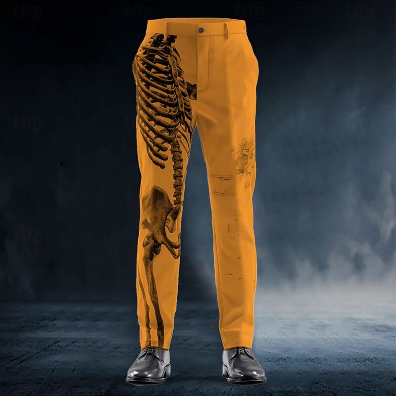 Halloween Men's Skull Skeleton Halloween Costumes Dress Pants Trousers Suit Pants Mid Waist Dark Punk Gothic Style Outdoor Holiday Slim Fit Pants with Pockets Spring Fall 3D Print White Blue Orange2