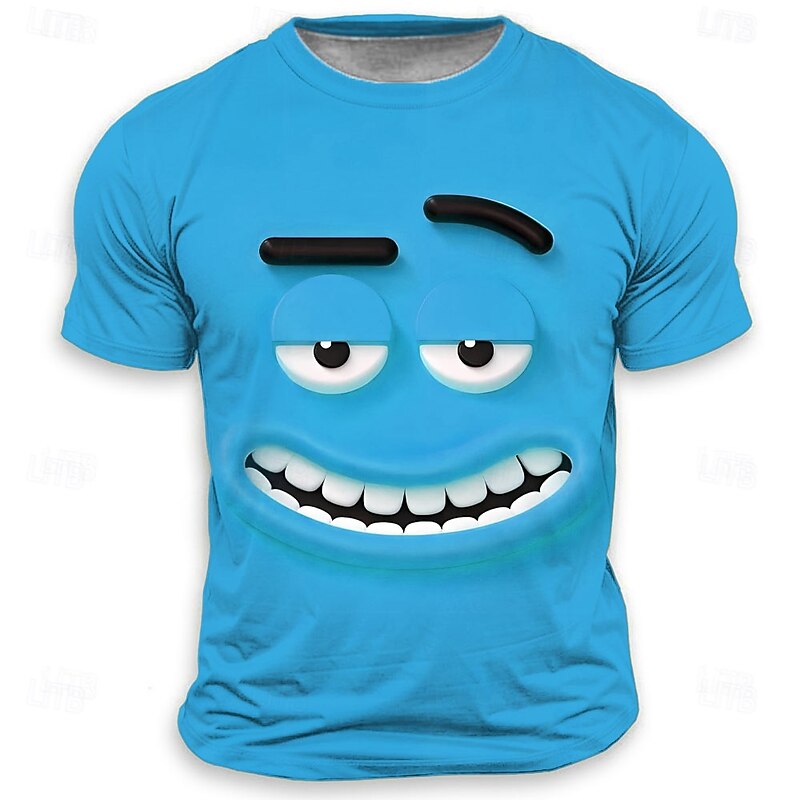 Men's Optical Illusion 3D Funny Emotes T Shirt Short Sleeve T shirt 3D Print Crew Neck Shirt Fashion Exaggerated Designer Party Street Casual Yellow Blue Purple Summer Spring All Seasons Clothing4
