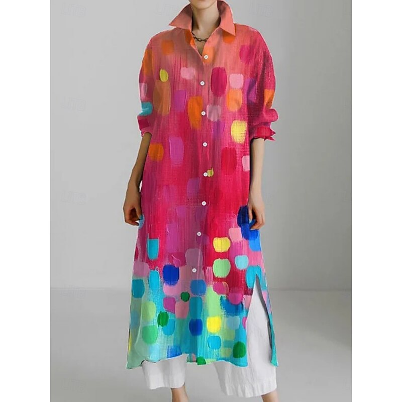 Women's Long Dress Maxi Dress Shirt Dress Casual Dress Fashion Modern Daily Holiday Weekend Regular Fit Graphic Animal 3/4 Length Sleeve Shirt Collar White Yellow Green Khaki Summer Spring Fall