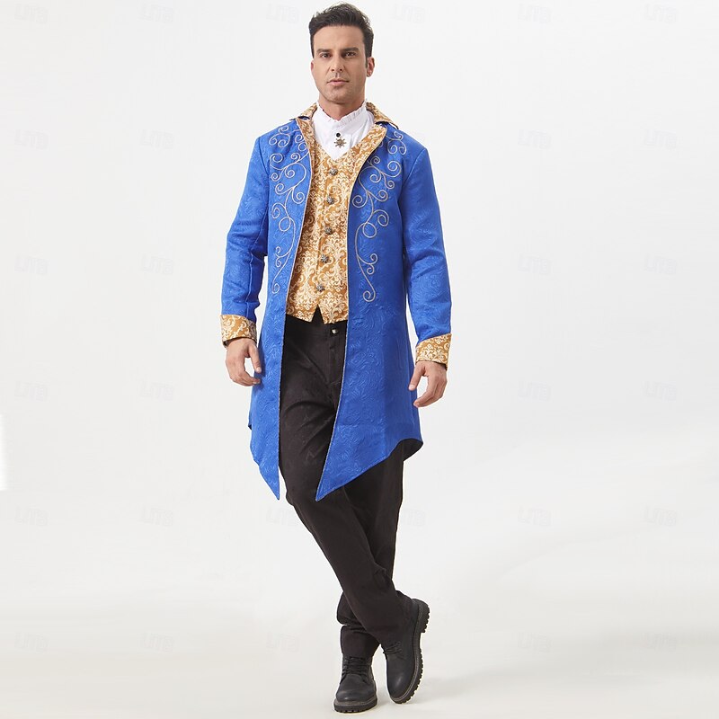 Medieval Renaissance Steampunk Coat Tailcoat Outerwear Prince Vampire Nobleman Fancy Dress Men's Halloween Carnival Performance LARP Ren Faire Adults Vest2