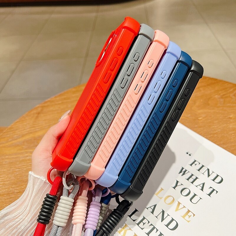 Phone Case For 16 15 14 Pro Max Plus 13 Back Cover with Lanyard Shockproof Color Gradient PC4