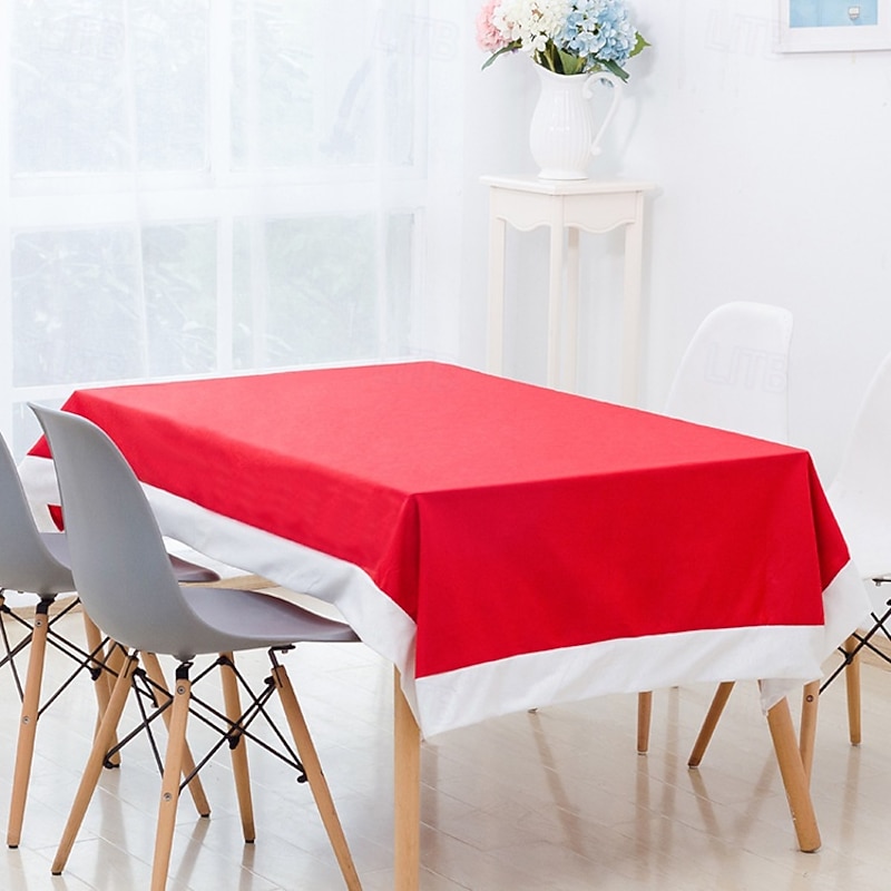 Christmas Table Cloth Non Woven Fabric Red Holiday Home Dining Table Cover Festive Christmas Decoration Perfect Seasonal Party Accent Cozy Home Celebration Accessory