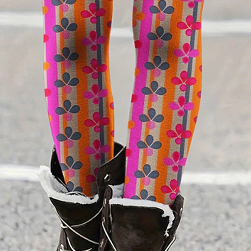 Women's Pants Trousers Leggings Cozy Leggings Streetwear Casual Full Length High Waist Graphic Stripe Elastic Waist Print Breathability Comfortable Stretchy Vacation Street Daily Wear Rose Summer3
