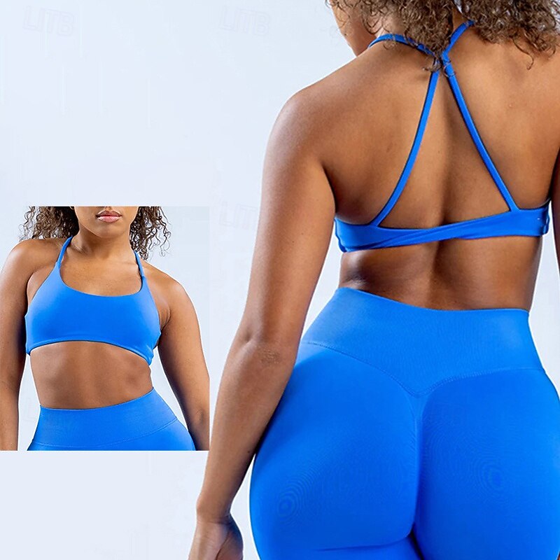 Women's Workout Tank Tops Sports Bra Underwear Medium Support Breathable Criss-Cross Back Solid Color Sport Activewear Wine Red Black Gym Workout Athletic