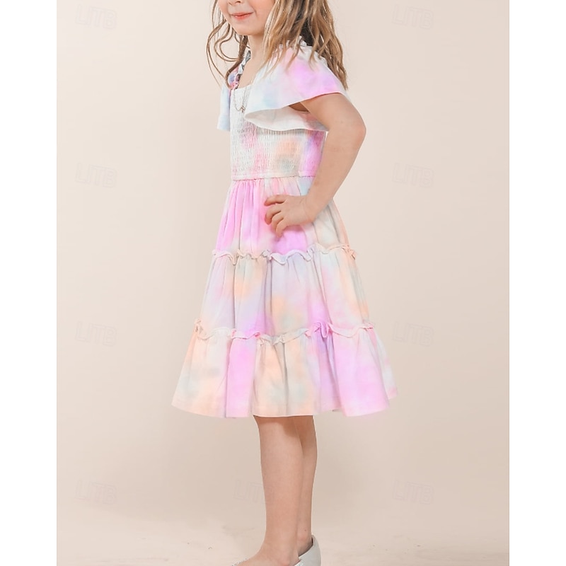 Mommy and Me Dresses Tie Dye Street Print Pink Purple Short Sleeve Midi Chiffon Dress Sweet Matching Outfits3