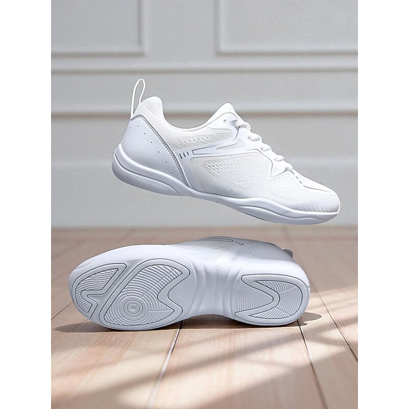 Women's White Flyknit Jazz Dance Sneakers - Lightweight Breathable Lace-Up Professional Training Shoes for Stage and Studio3