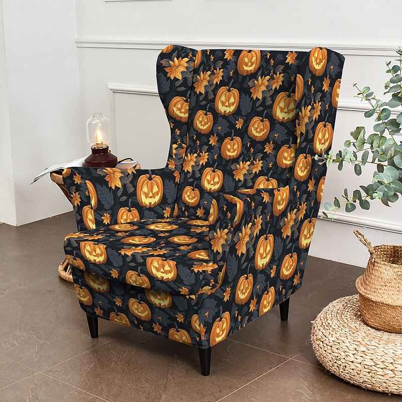 Wingback Chair Slipcover - Floral/Striped/Geometric Print Polyester Cover | Fits Most High-Back Armchairs | Machine Washable