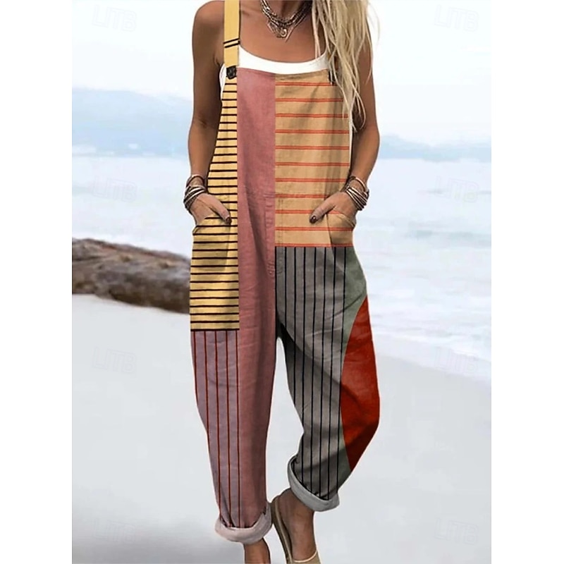 Women's Overall Active Graphic Sleeveless Harem Drawstring Vacation Street Loose Fit Black Light Brown Blue Summer