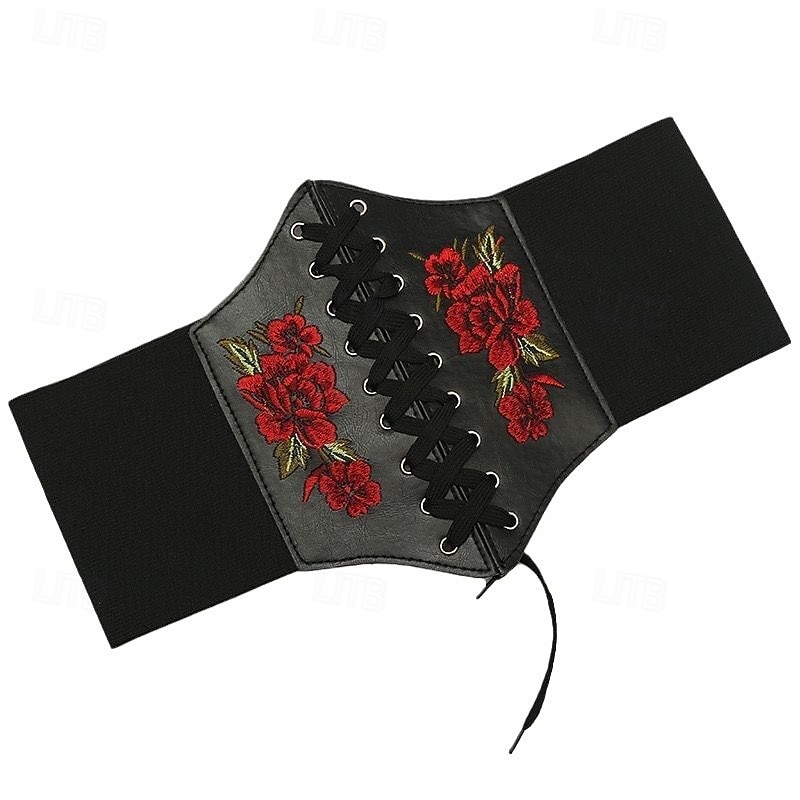 Women's Belt PU Black Wide Belt Daily Holiday Floral4