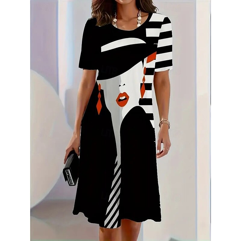 Women's Midi Dress T Shirt Dress Tee Dress Shift Dress Summer Dress Casual Formal Daily Regular Fit Floral Abstract Short Sleeve Crew Neck Black White Dark Red Summer Spring