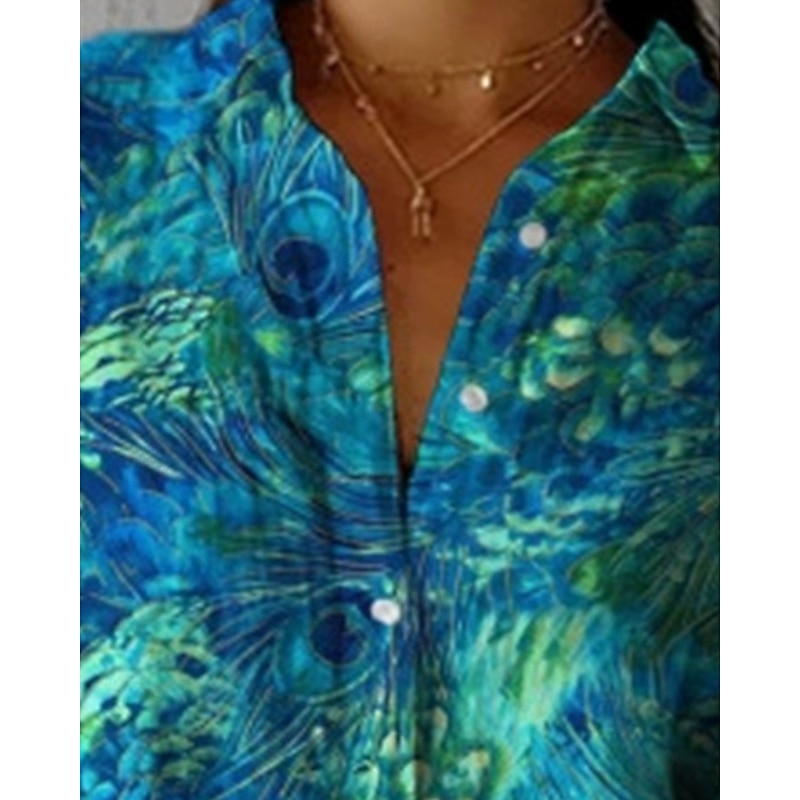 Women's Shirt Blouse Color Block Modern Casual Long Sleeve Shirt Collar Regular Tops Daily Holiday Buttons Print Blue Spring3