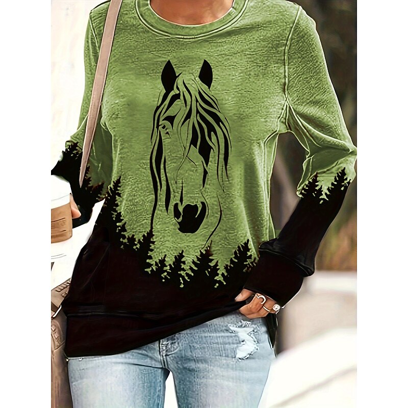 Women's Pullover Sweatshirt Graphic Animal Casual Long Sleeve Crew Neck Regular Tops Street Casual Holiday Print White Pink Blue Brown Green Spring Fall Winter4