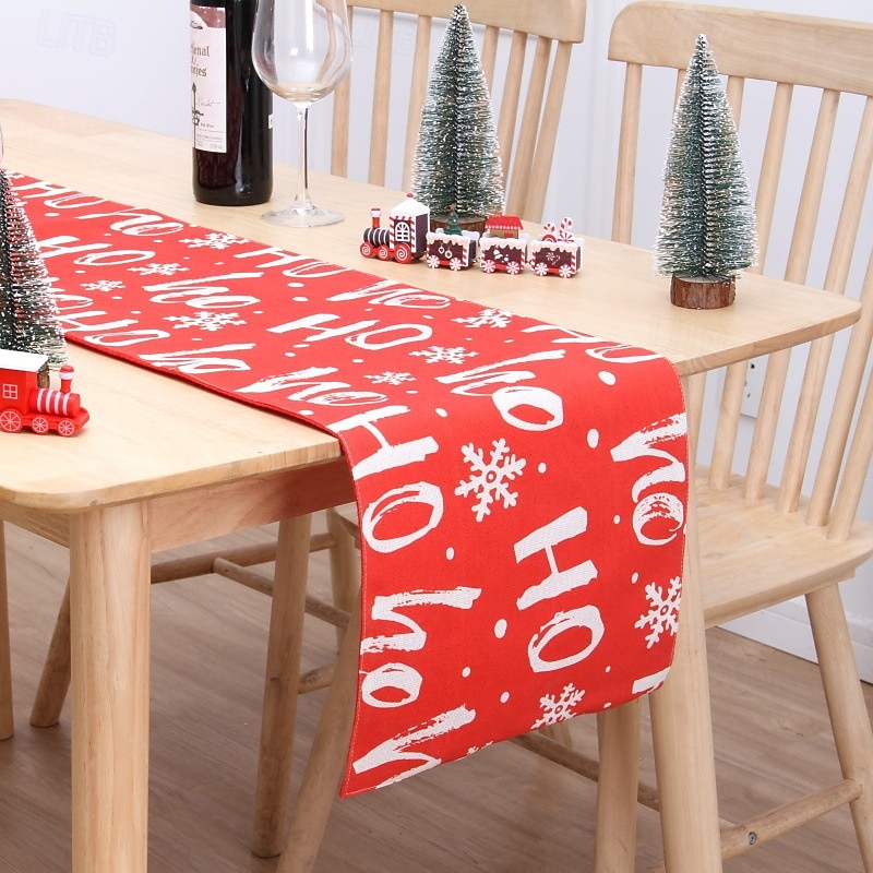 Christmas Table Runner Double Layer Cotton Linen Creative Printed Snowman Santa Placemat Festive Holiday Decoration for Dining Table Home Party Celebration2