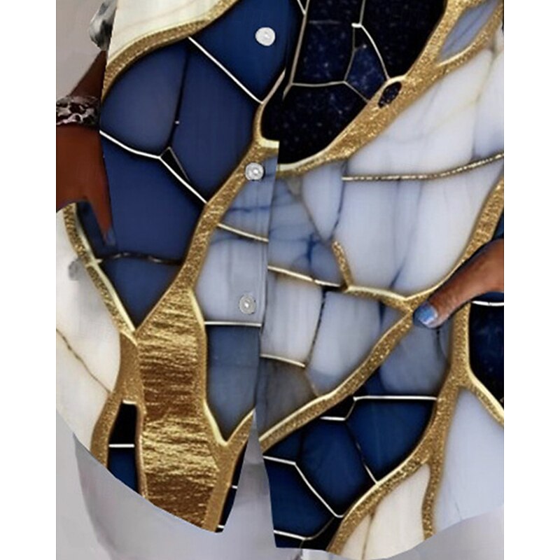 Women's Shirt Graphic Abstract Active Daily Stylish Long Sleeve Shirt Collar Regular Tops Daily Holiday Buttons Print Royal Blue Spring Fall3