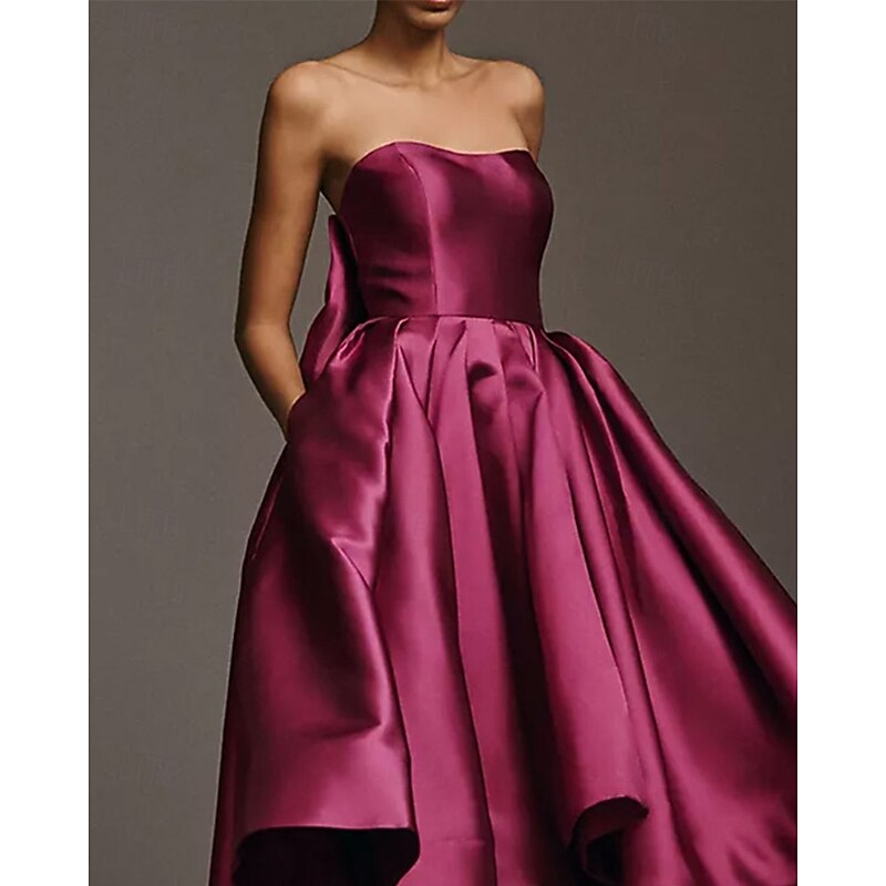 High-low Dress A-Line Cocktail Dresses Elegant Dress Formal Wedding Tea Length Sleeveless Strapless Satin with Bow(s) Pocket 20252