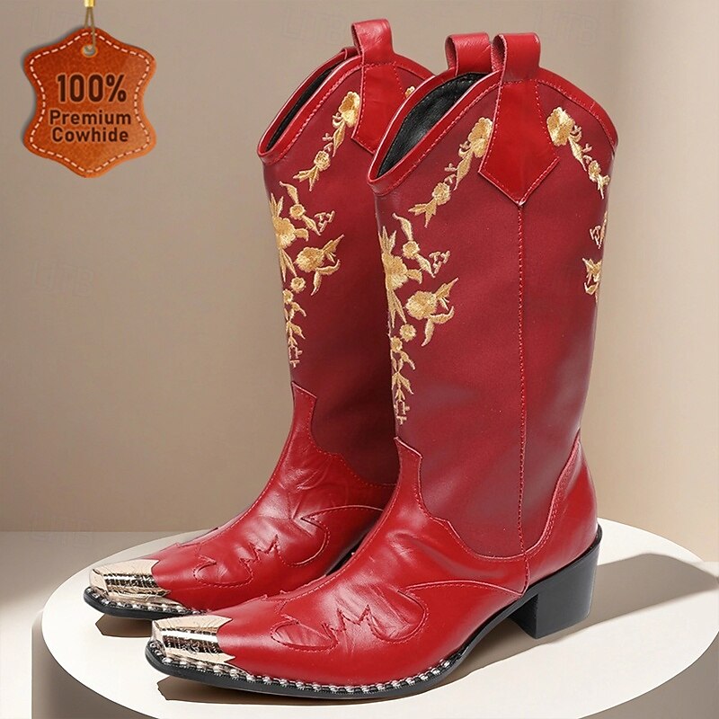 Men's Red Embroidered Western Boots – Bold Cowboy Boots for Music Festivals, Country Weddings and Rodeo Shows