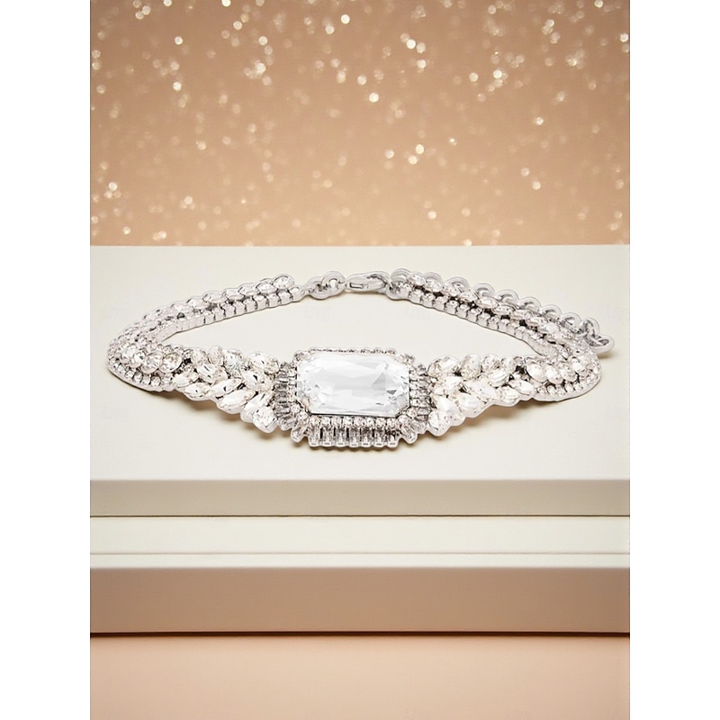 Women's Crystal Choker Necklace with Large Center Gem - Elegant Statement Jewelry for Brides, Prom Nights and Formal Evening Events2