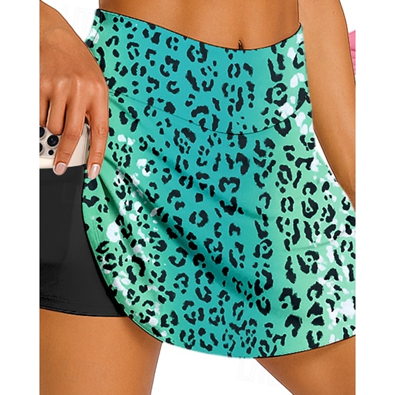 Women's Graphic Leopard Gradient Cycling Skort Skirt Bike Skirt Slim Fit Sports Sunscreen UV Resistant 3D Pad Fast Dry Green Clothing Apparel Bike Wear3