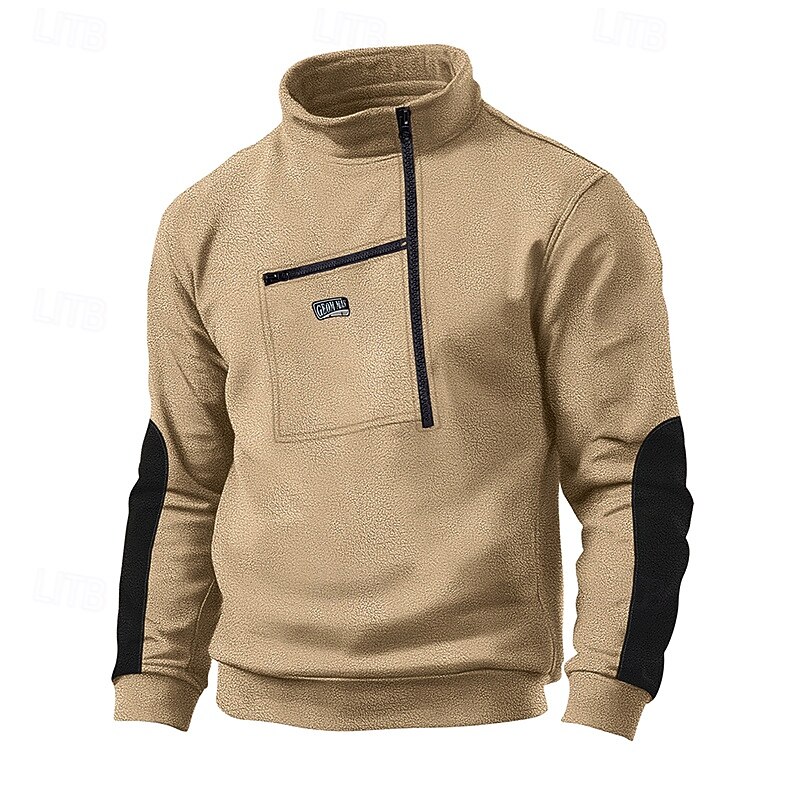 Men's Sweatshirt Polar Fleece Quarter Zip Sweatshirt Tactical Hoodie Black Navy Blue Green Khaki Gray Standing Collar Plain Pocket Sports & Outdoor Streetwear Work Basic Casual Fall Winter Clothing2