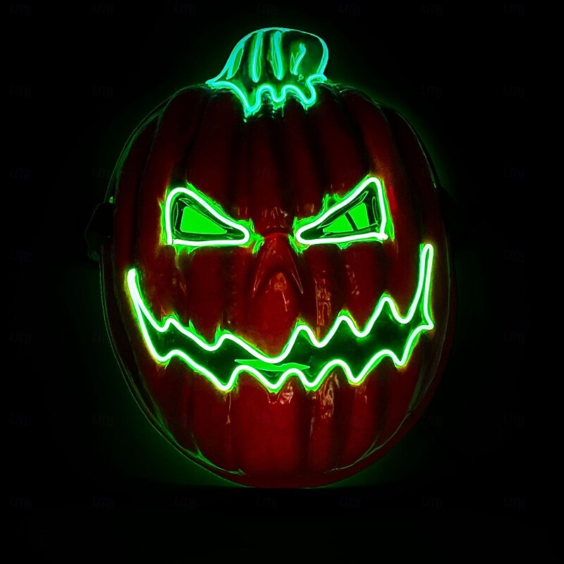 1 Pc 28 * 21CM Halloween LED Cold Light Pumpkin Head Horror LED Luminous Mask Indoor and Outdoor Team Dance Pumpkin Head Decorative Prop AA Battery Box4