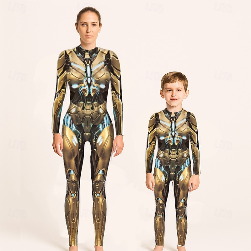 Family Halloween Jumpsuit Skull Halloween pattern Street Print Silver Black Red Long Sleeve Matching Outfits