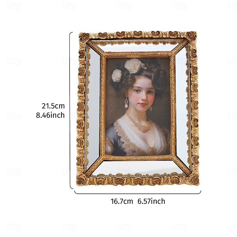 Gold Fern Leaf Pattern Decorative Photo Frame with Mirror Inlay – Home Décor Picture Frame, Horizontal & Vertical Use for Bedroom, Study, Desk, and Photography Prop2