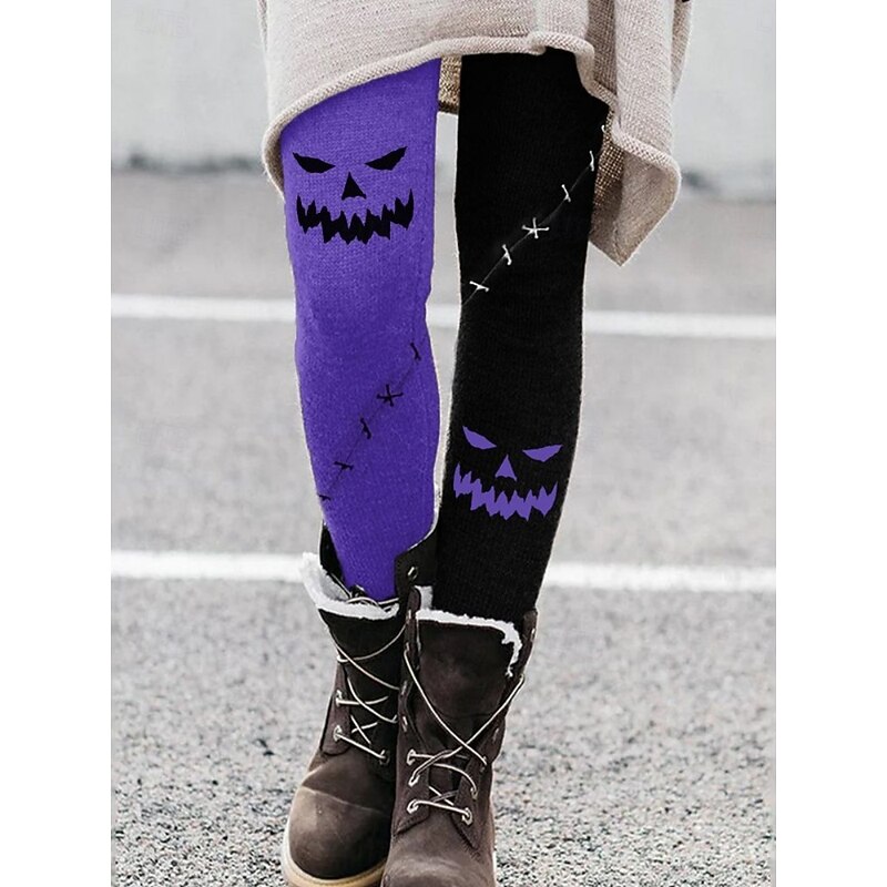 Women's Pants Trousers Leggings Cozy Leggings Streetwear Casual Full Length High WaistPantsHalloween Pumpkin Elastic Waist Print Breathability Comfortable Stretchy Vacation Street Daily Wear White4
