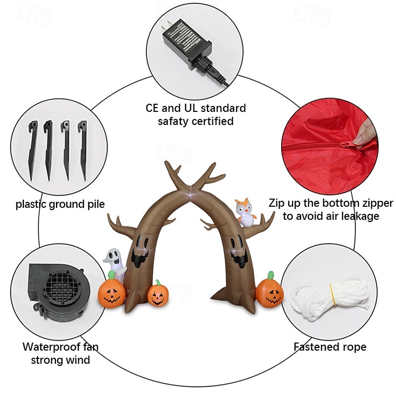 1 Pc 2.4M/8FT Halloween ghost owl withered tree pumpkin LED with light arch inflatable air model courtyard lawn porch party Halloween holiday atmosphere decoration light US/EU/AU/UK Plug3