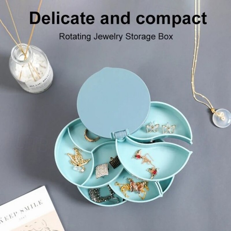 4 Layers Rotatable Jewelry Storage Box Multi Tier Earring Necklace Bracelet Organizer Dustproof Case Compact Elegant Display Stand for Rings Accessories Home Use2