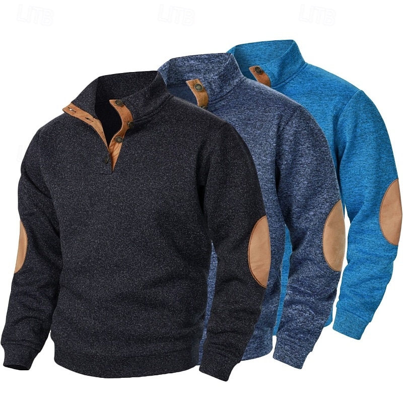 Men's Sweatshirt Pullover Hoodie Sweatshirt Pullover Button Up Hoodie Black+Navy Blue+Blue Navy Blue+Coffee+Army Green Dark Gray+Wine+Blue Blue+Light Gray+Navy Blue Coffee+Dark Gray+Black Standing2
