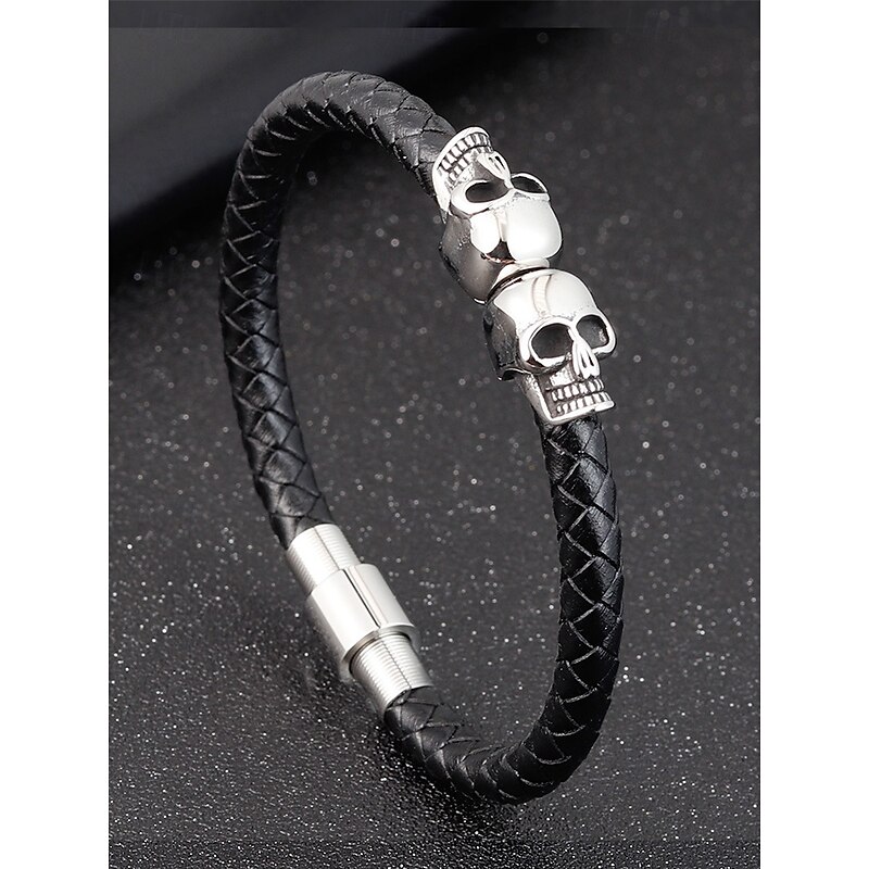 Men's Halloween Skull - Decorated Leather & Alloy Bracelet, Gothic Style, Perfect for Festive Parties & Edgy Daily Looks