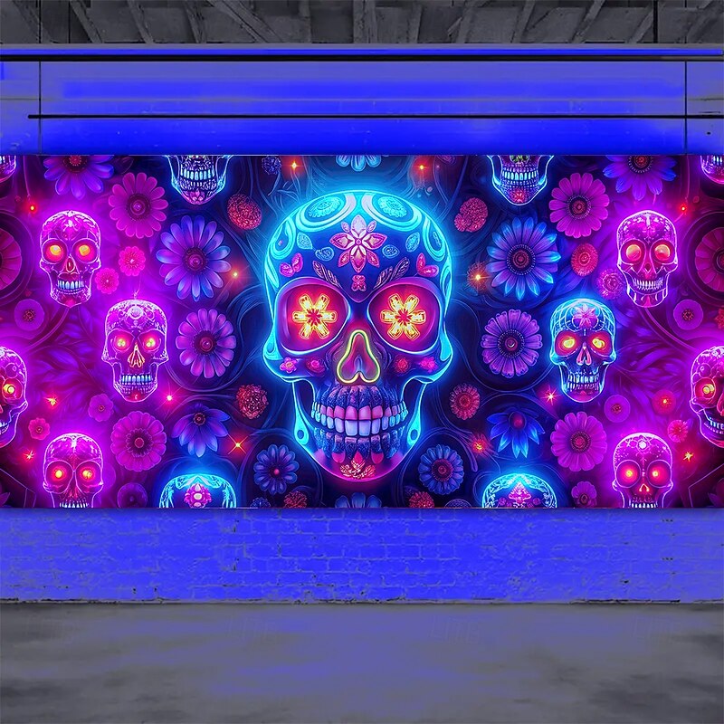 Day of the Dead Garage Door Cover Large Hanging Backdrop Skeleton Mexico Dark Punk Gothic Style Party Outdoor Shooting Backgrounds Front Door Home Decor4