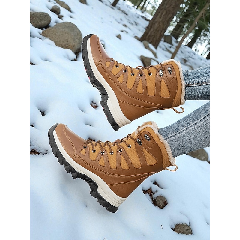 Women's Khaki Waterproof Winter Snow Boots with Fur Lining – Warm Lace-Up Outdoor Shoes for Cold Weather & Ski Trips3