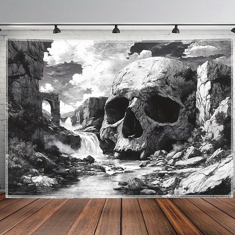 3D Skull Wall Tapestry – Horror Skeleton Breaking Through Wall Design, Gothic Halloween Decor Hanging for Bedroom or Gaming Room2