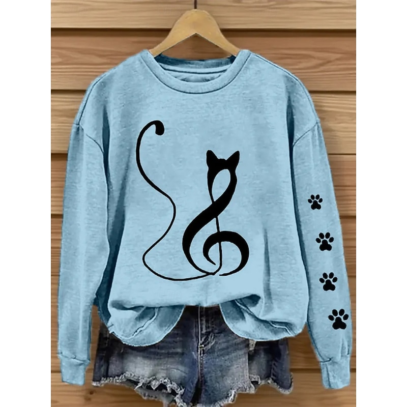 Women's Pullover Sweatshirt Graphic Cat Fashion Casual Long Sleeve Crew Neck Round Neck Regular Tops Street Dailywear Casual Print White Pink Blue Fall Winter2