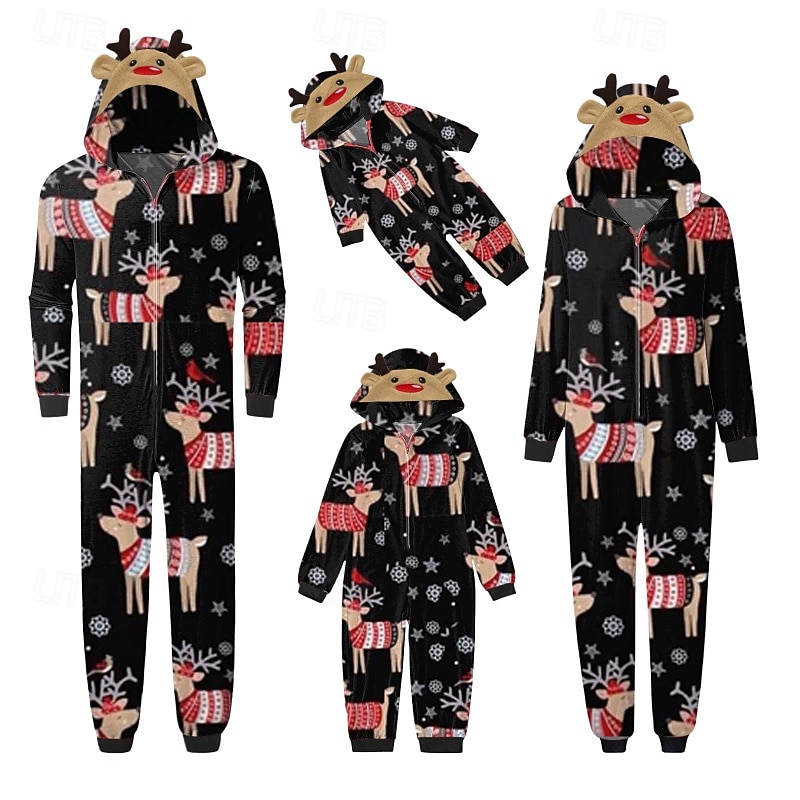 Family Christmas Jumpsuit Christmas Pattern Home Print Black White Dark Red Long Sleeve Adorable Matching Outfits2