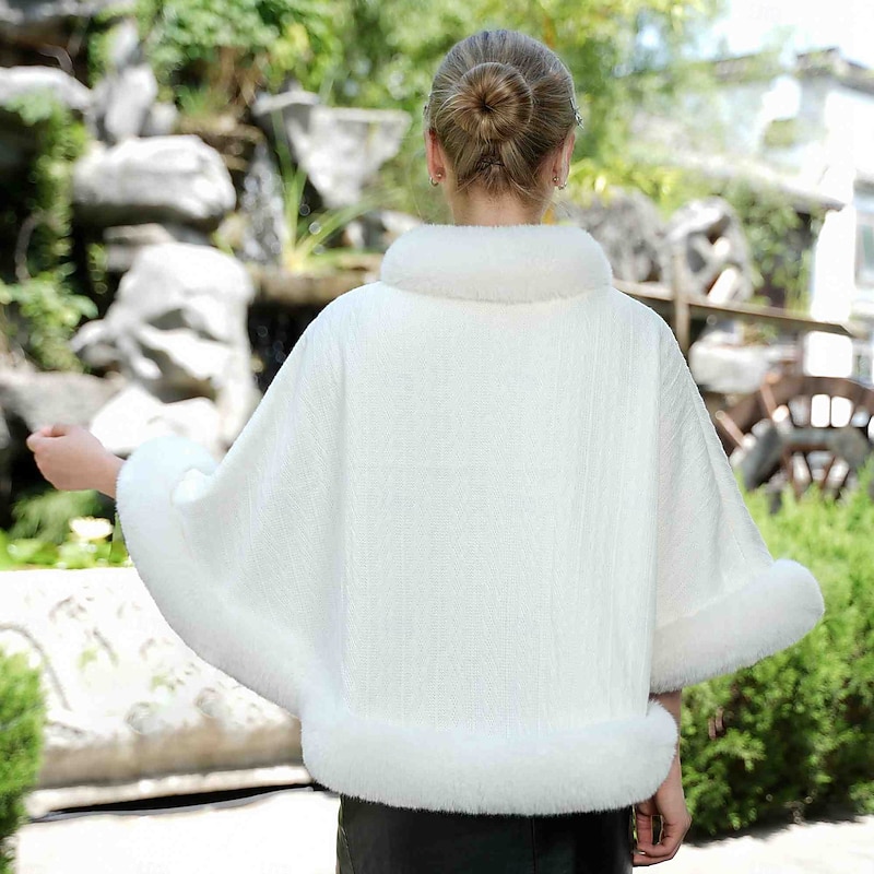 Cape Pure Keep Warm Sleeveless Batwing Sleeve Polyester Wedding Wraps With Imitation Pearl For Special Occasion Fall & Winter2