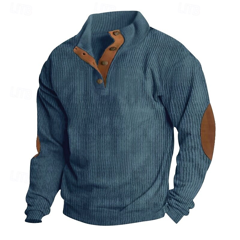 Men's Sweatshirt Corduroy Pullover Hoodie Sweatshirt Pullover Button Up Hoodie Apricot Denim Blue Black White Army Green Standing Collar Plain Patchwork Sports & Outdoor Casual Daily Cotton Polyester3