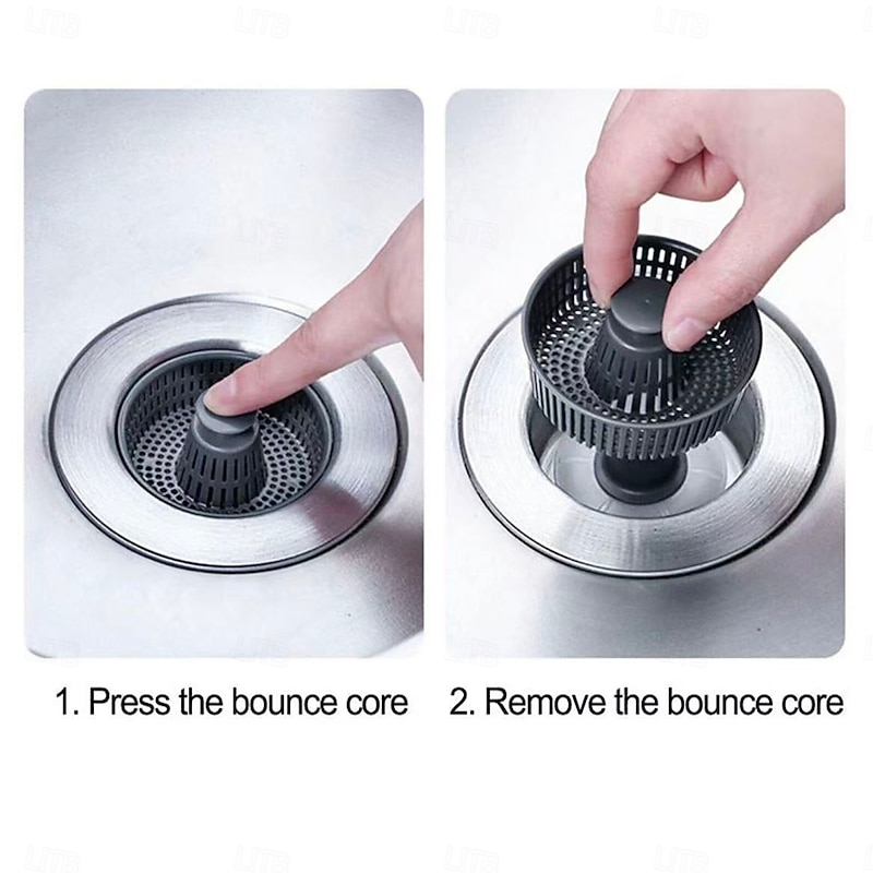 2pcs Stainless Steel Pop-Up Sink Drain Stopper – Press-Down Strainer Plug, Anti-Clog, Universal Kitchen Basin Filter4