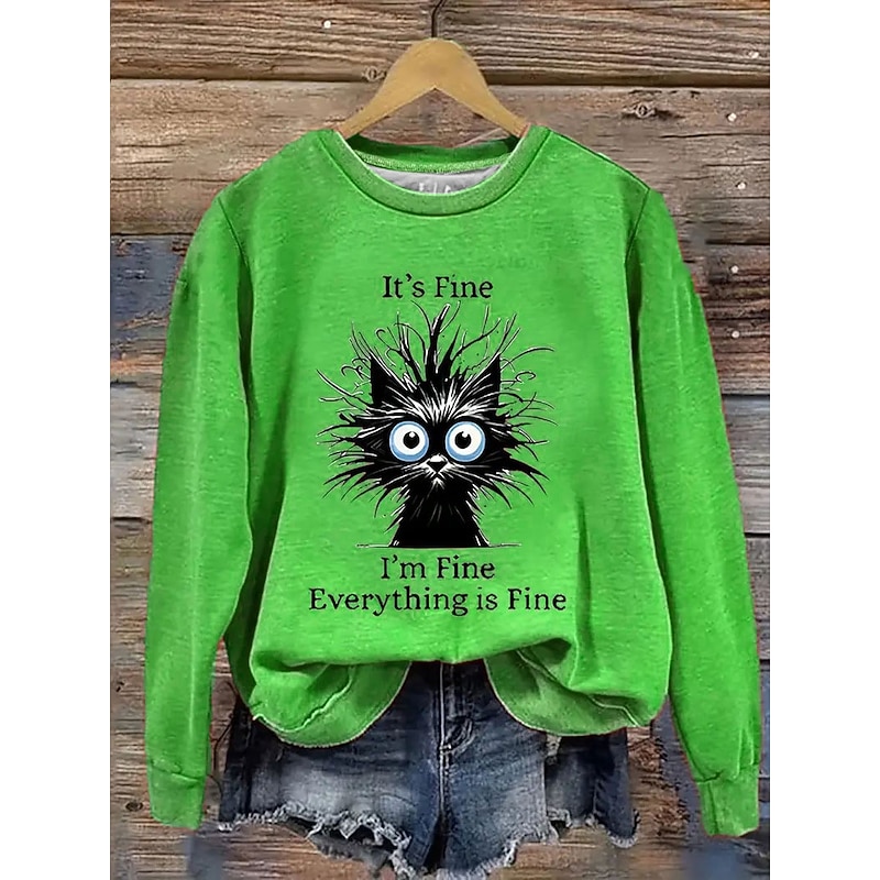 Women's Pullover Sweatshirt Graphic Cat Letter Fashion Casual Long Sleeve Crew Neck Regular Tops Street Dailywear Casual Print Blue Purple Orange Green Gray Fall Winter4