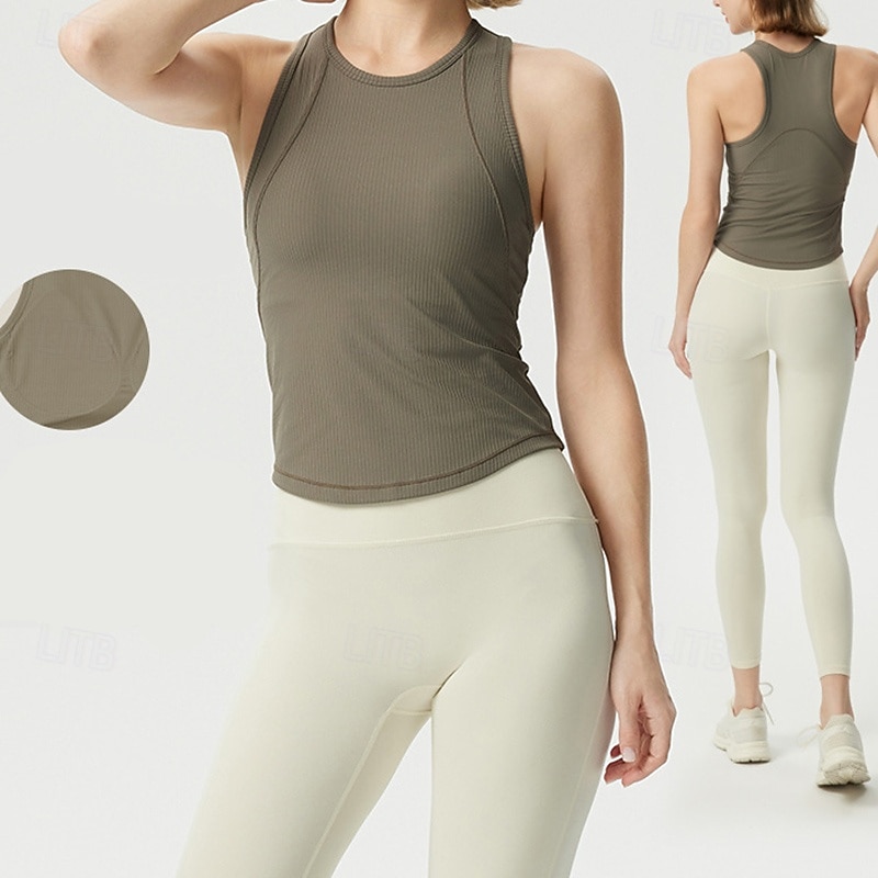 Women's Yoga Tank Tops Crew Neck Breathable Paded Sleeveless Sports Solid Color Top For Gym Athletic Sports Slim Activewear