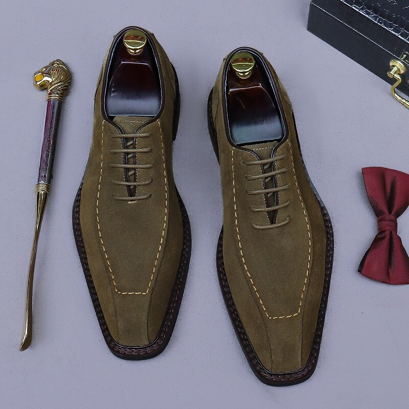 Men's Genuine Cowhide Leather Suede Derby Shoes - Classic Business Dress Shoes for Formal Office Wear and Professional Meetings4