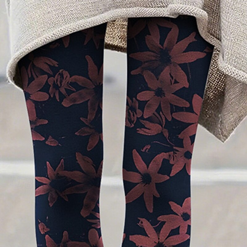 Women's Pants Trousers Leggings Cozy Leggings Streetwear Casual Full Length High Waist Floral Elastic Waist Print Breathability Comfortable Stretchy Vacation Street Daily Wear Wine Summer Spring Fall2