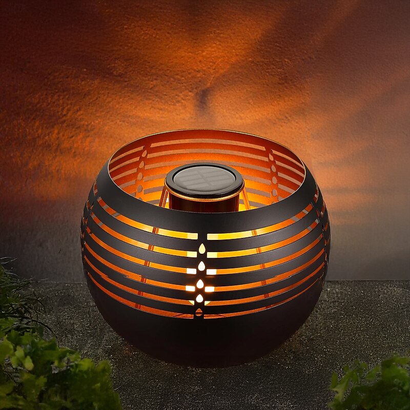 Solar Lanterns Outdoor Waterproof, Solar Table Lamp for Outside Patio, Metal Pot with Warm Yellow Dancing Flickering Flame Light LED Tabletop Lamp Decorative for Garden Decor, Landscape, Yard